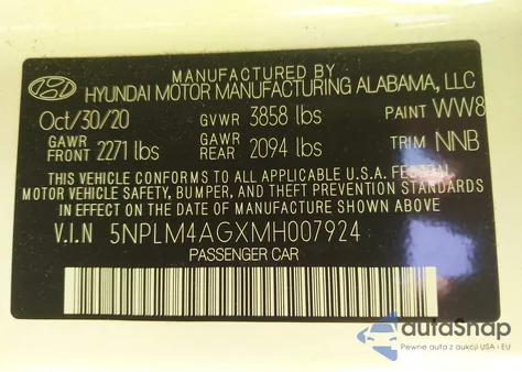 2021 Hyundai Elantra Sel z USA, uszkodzony, nr VIN 5NPLM4AGXMH007924